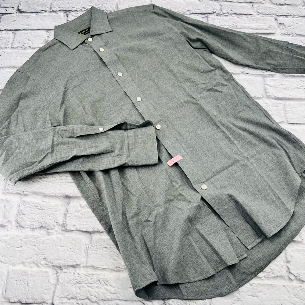 Polo by Ralph Lauren Mens Button Up Dress Shirt Small Grey Long Sleeve Business